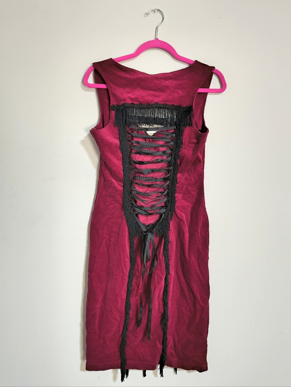 Lip Service Vice Vintage Red Velvet Fringe Dress Size Large - Picture 2 of 3